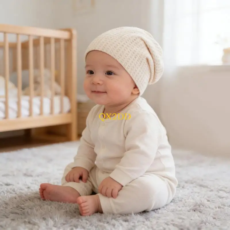 Gorro puesto en un muñeco recién nacido mostrando ajuste cómodo