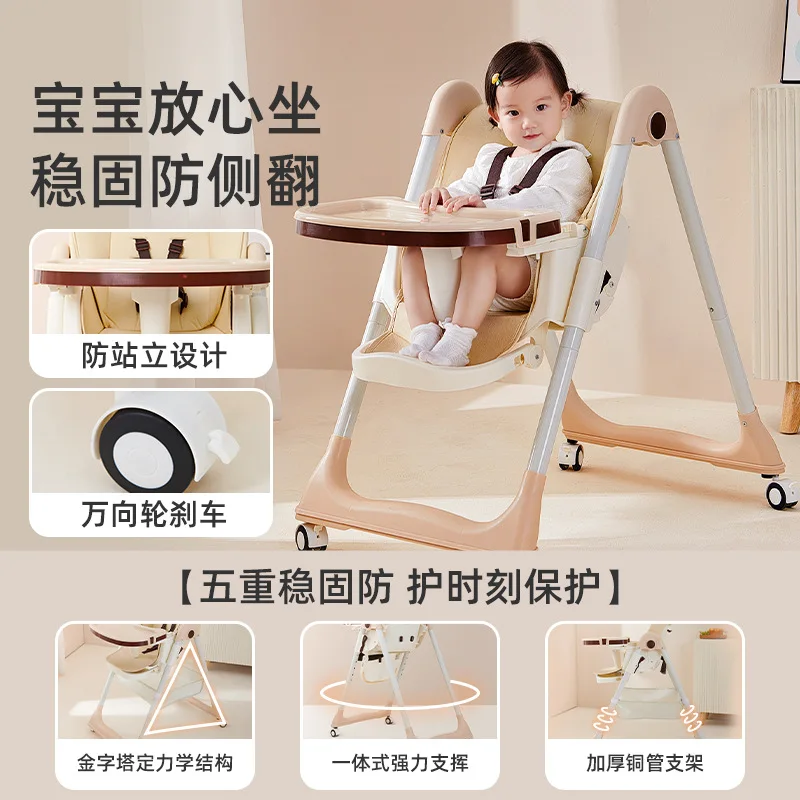 Silla alta para bebé multifuncional ajustable plegable y portátil - imagen 5