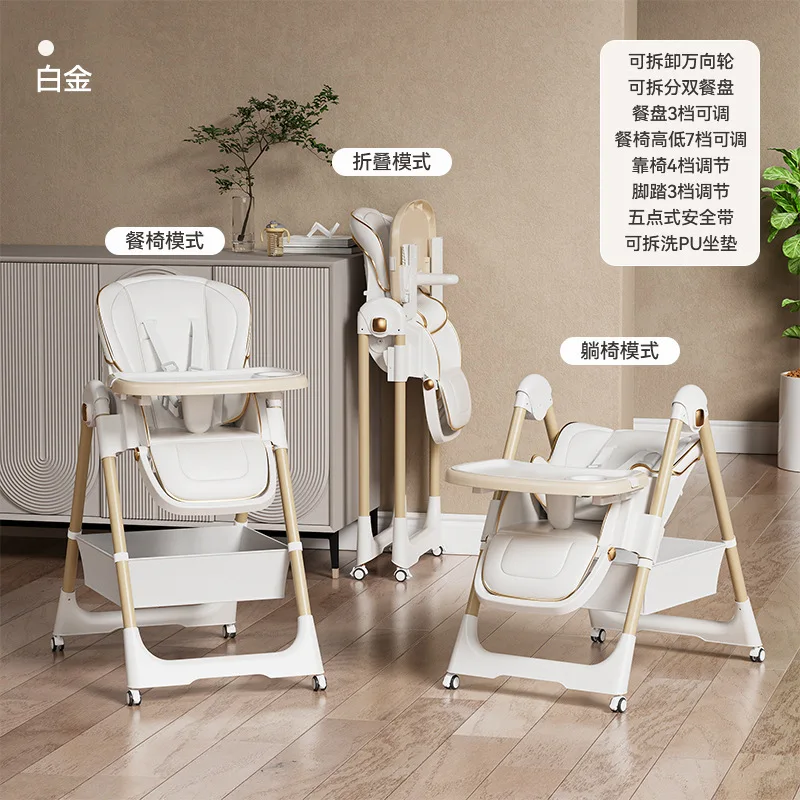 Silla de comedor para bebé portátil plegable con ruedas universales - imagen 3