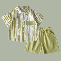 Conjunto de verano a rayas para bebé niño: camiseta de algodón y shorts