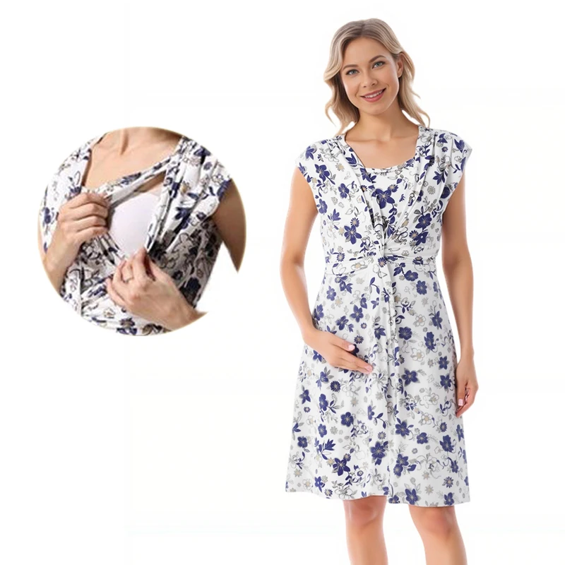 Vestido de lactancia sin mangas hasta la rodilla para maternidad - imagen 5