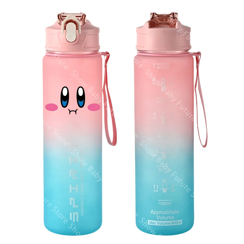 Botella de agua deportiva transparente Kirby, portátil para gimnasio