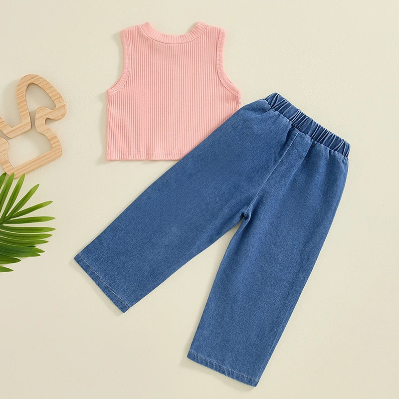 Conjunto de verano sin mangas y vaquero elástico para niño y niña - imagen 5