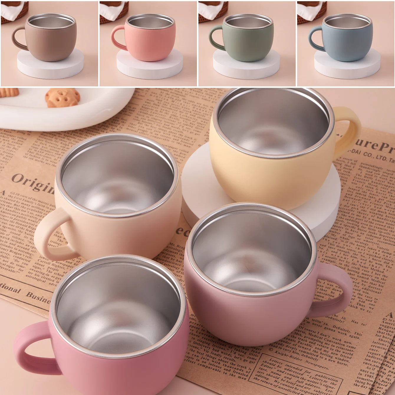 Taza infantil de acero inoxidable con silicona desmontable sin BPA