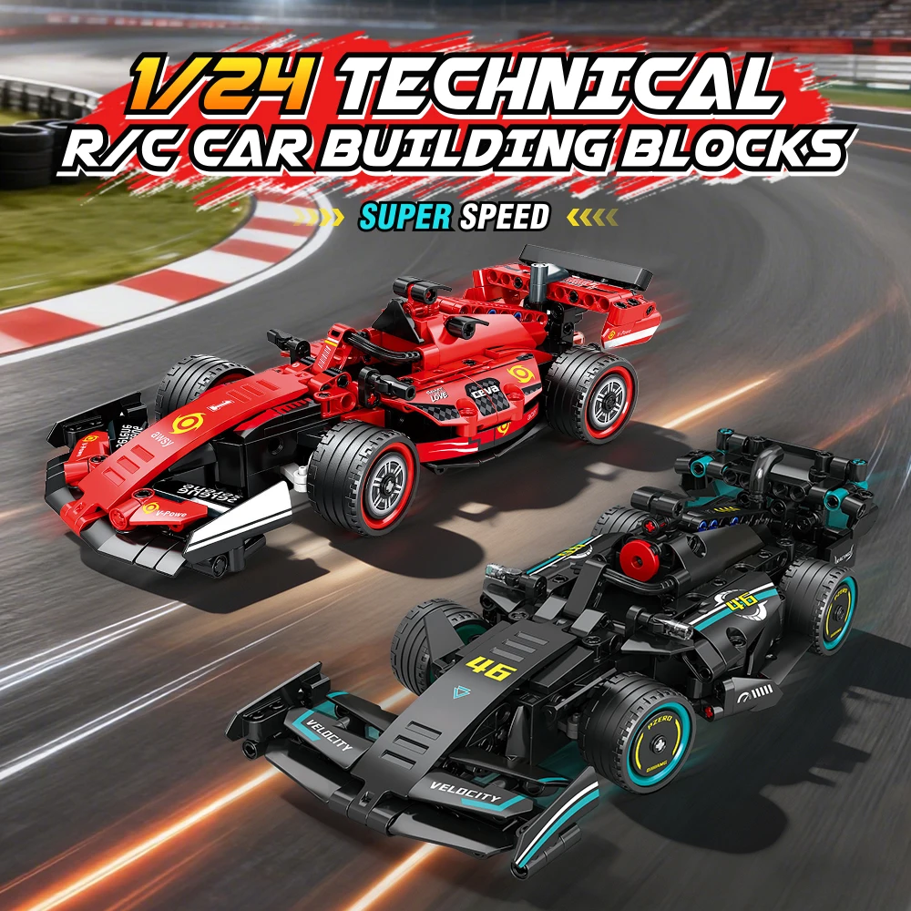 Coche RC deportivo con bloques de construcción y control remoto