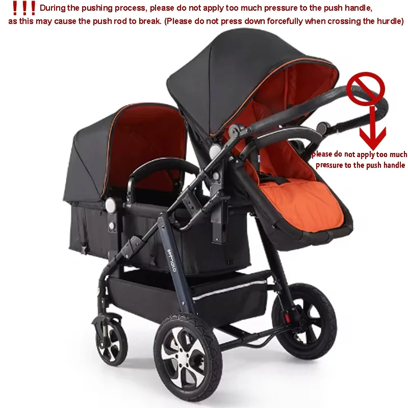 Cochecito gemelar de lujo, asiento alto y plegable – Doble - imagen 4