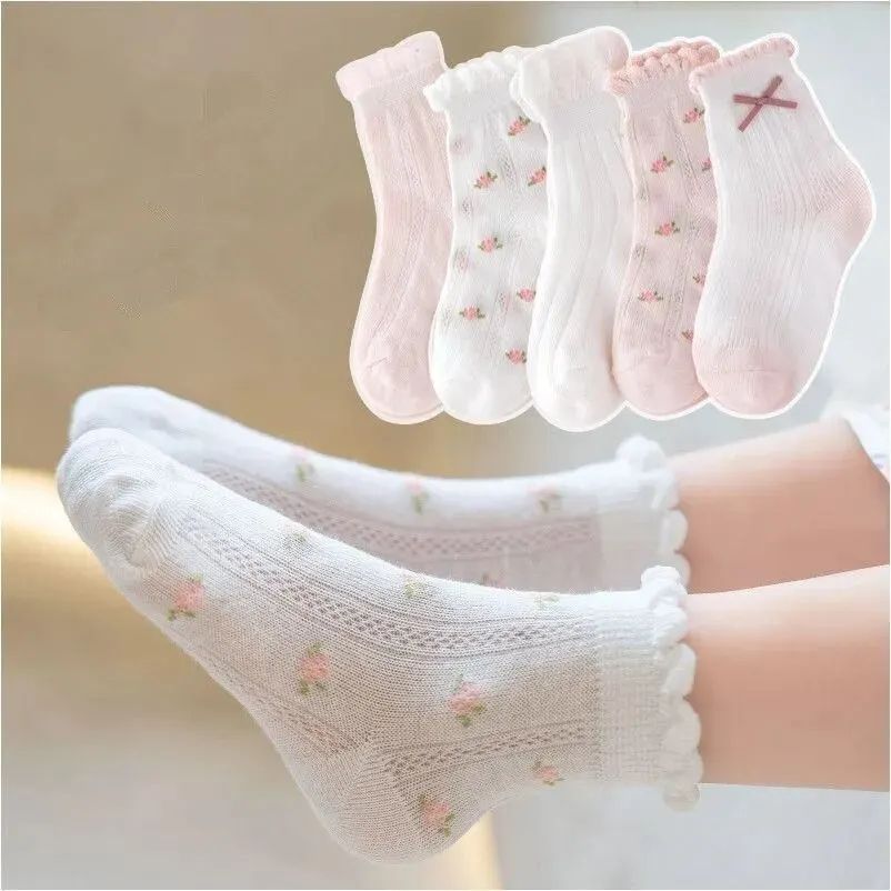 Calcetines florales de algodón para niños y niñas – Verano cómodo
