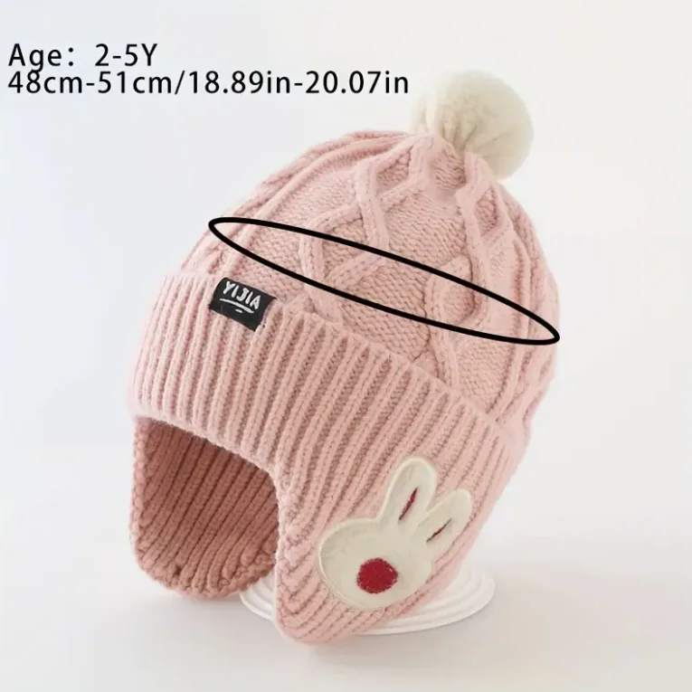 Gorro infantil de punto acrílico con diseño de dibujos animados y pompón