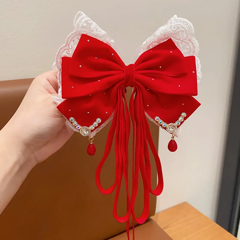 Pinza de pelo roja estilo Hanfu para niña - Accesorio infantil - imagen 5