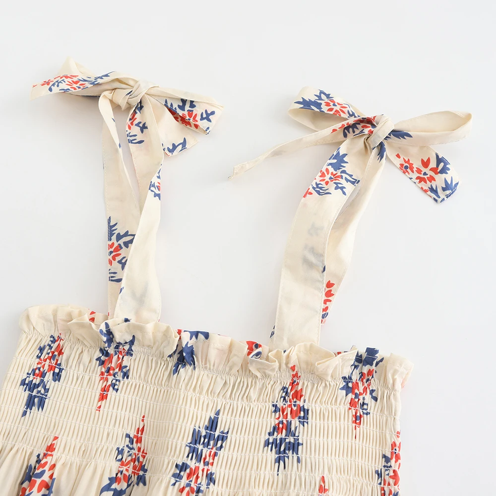 Vestido de niña floral playero en algodón ahumado bohemio - imagen 2