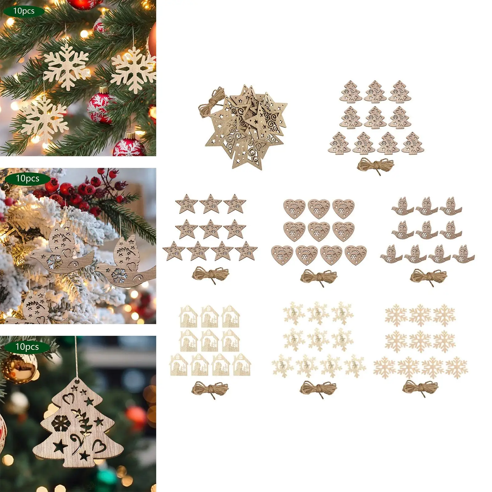 Rodajas de madera navideñas sin acabado para pintar con cuerda - imagen 2