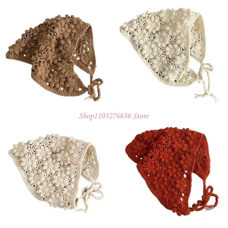 Gorro tejido calado recortado para niñas, estilo elegante con bufanda - imagen 4