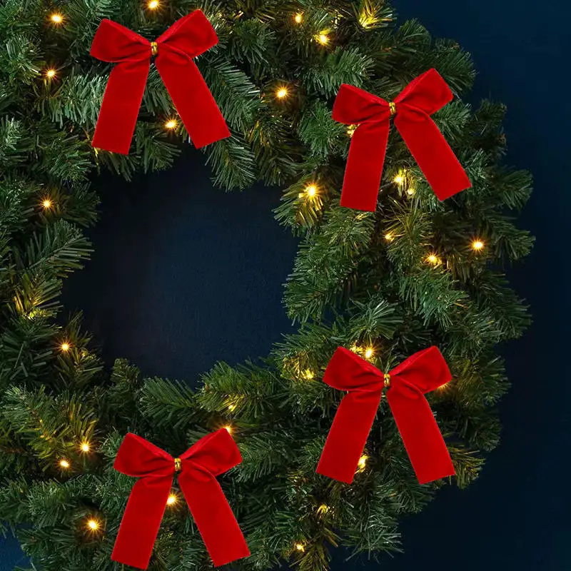 Adorno para árbol de Navidad de lazo de terciopelo rojo - imagen 2