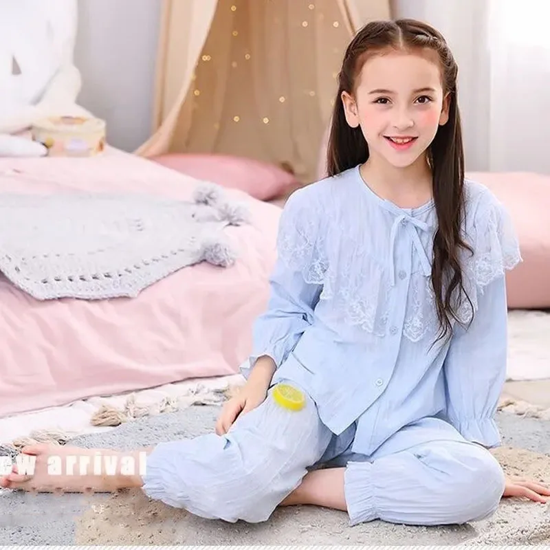 Pijamas lino algodón manga larga para niña – Ropa hogar suave - imagen 5