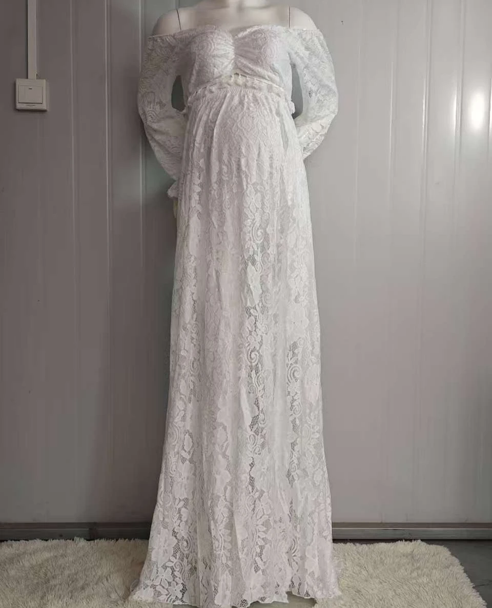 Vestido de maternidad bohemio de encaje largo con tul para fotos - imagen 5