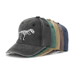 Gorra de béisbol algodón bordada dinosaurio ajustable transpirable