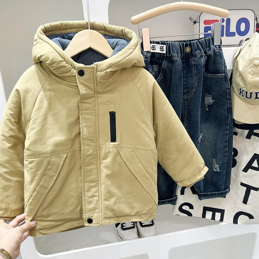 Abrigo acolchado infantil de invierno con capucha y forro polar - imagen 4