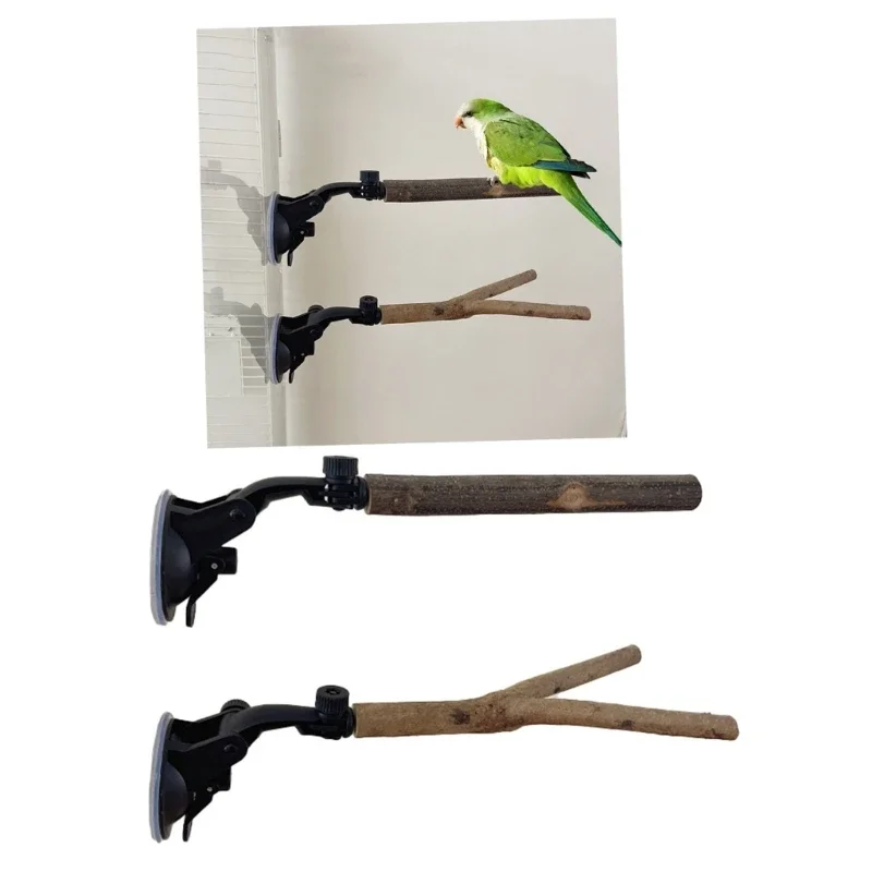Percha para loros de madera con ventosa y soporte para jaula - imagen 4