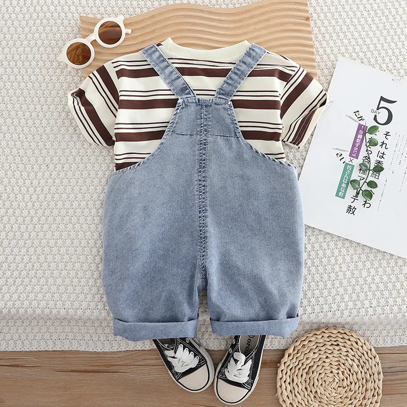 Conjunto verano bebé: top rayas + pants mezclilla para niño - imagen 4