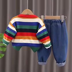 Conjunto otoño para bebé: chaqueta de rayas y pantalón