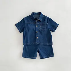 Milangel Conjunto Vaquero Infantil Camisa y Pantalones Cortos