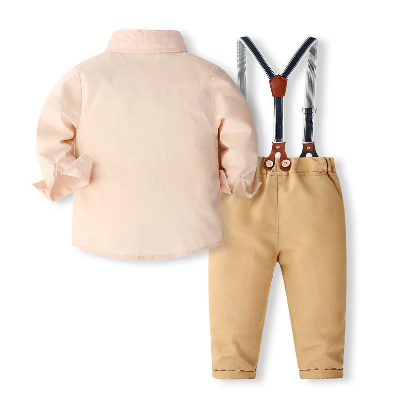 Conjunto niño de algodón manga larga con tirantes y corbata primavera - imagen 3