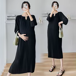 Vestido de maternidad manga linterna – Cintura alta y escote V