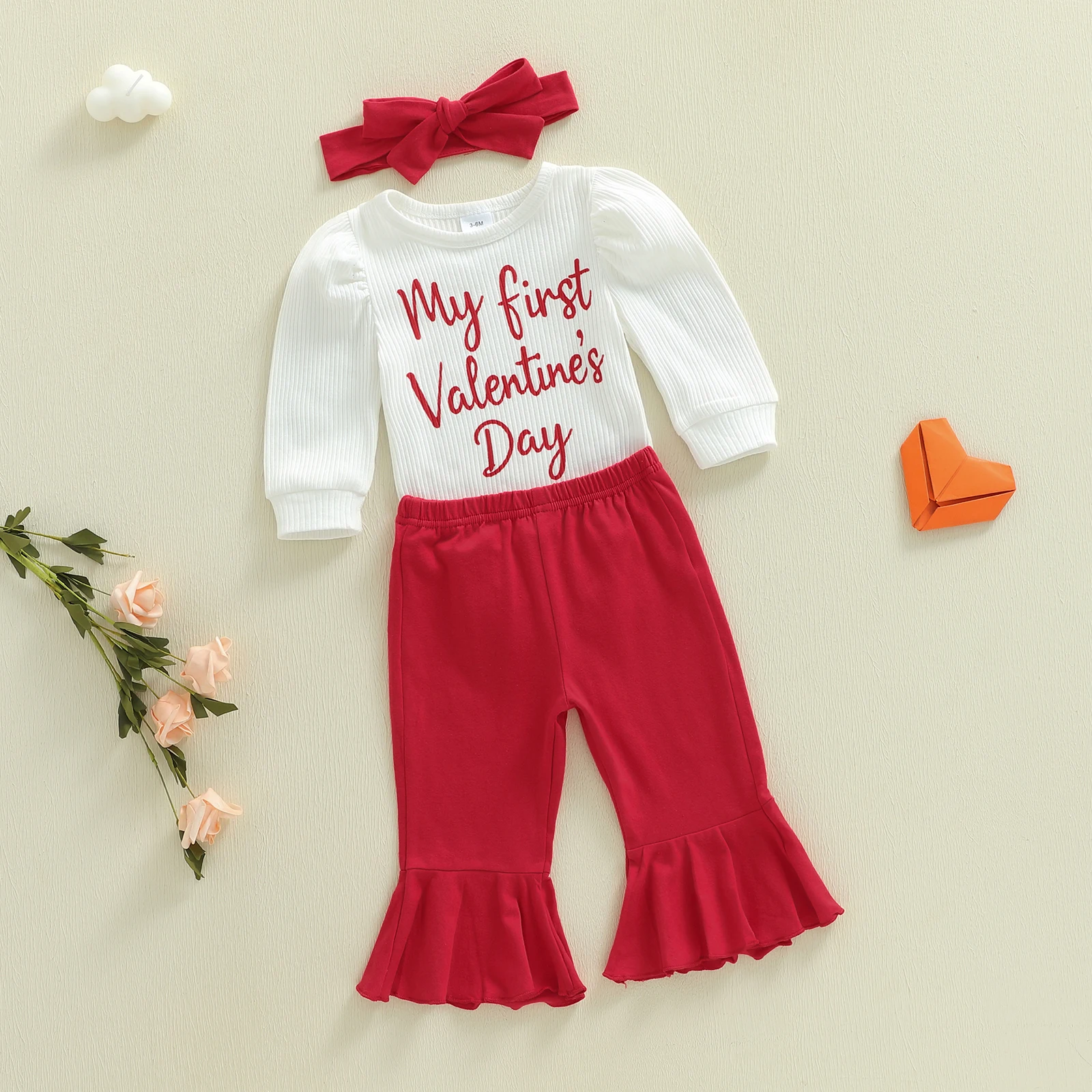 Conjunto bebé de San Valentín con mono bordado y diadema - imagen 5
