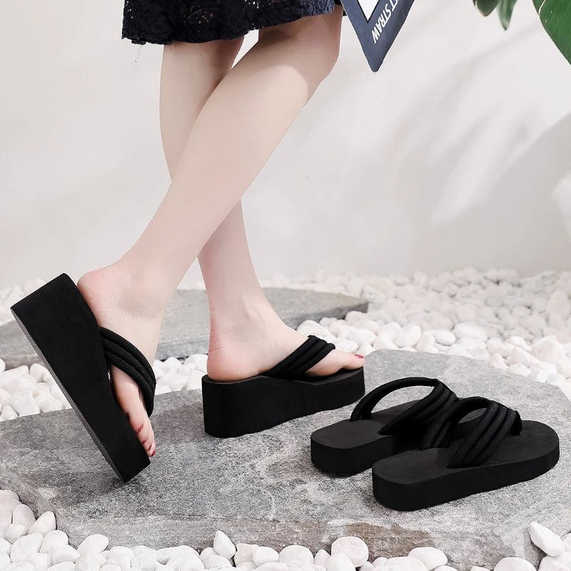 Sandalias de cuña negras para mujer y niña – Plataforma de playa - imagen 5