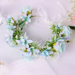 Diadema de flores para boda con corona hecha a mano y cuentas