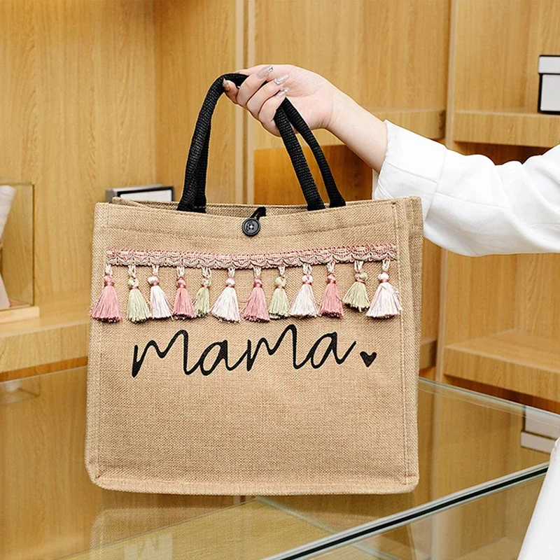Bolso de mano de lino con letras estampadas para mujer - imagen 4