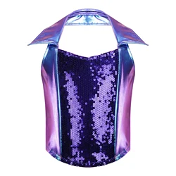 Top corto de lentejuelas para niña – Estilo disco sin mangas