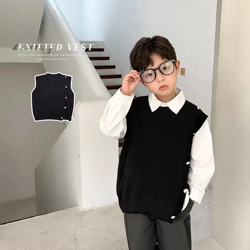 Chaleco de punto infantil – cuello redondo, ligero en primavera - imagen 2
