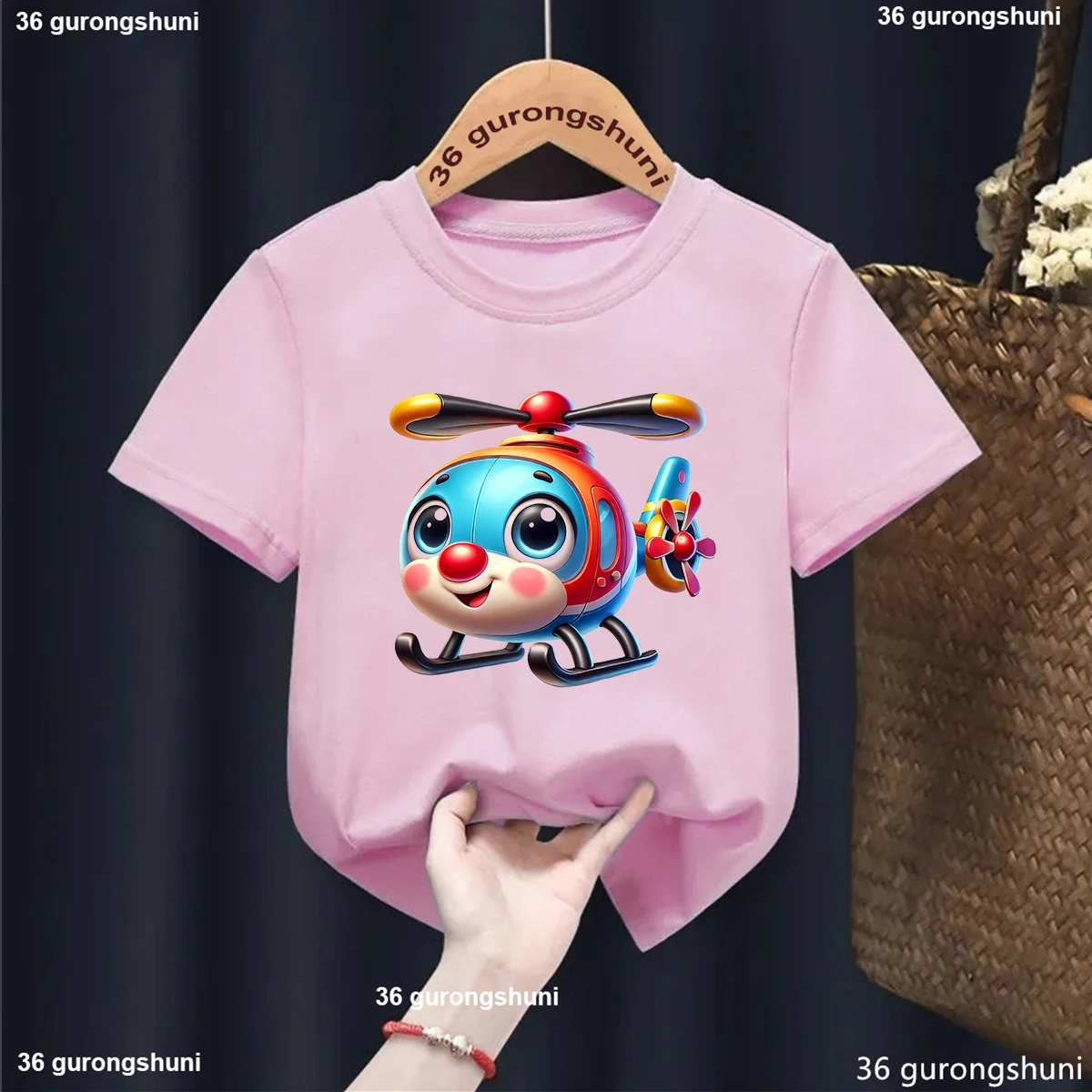 Camiseta unisex infantil de helicóptero kawaii con estampado para niños - imagen 5