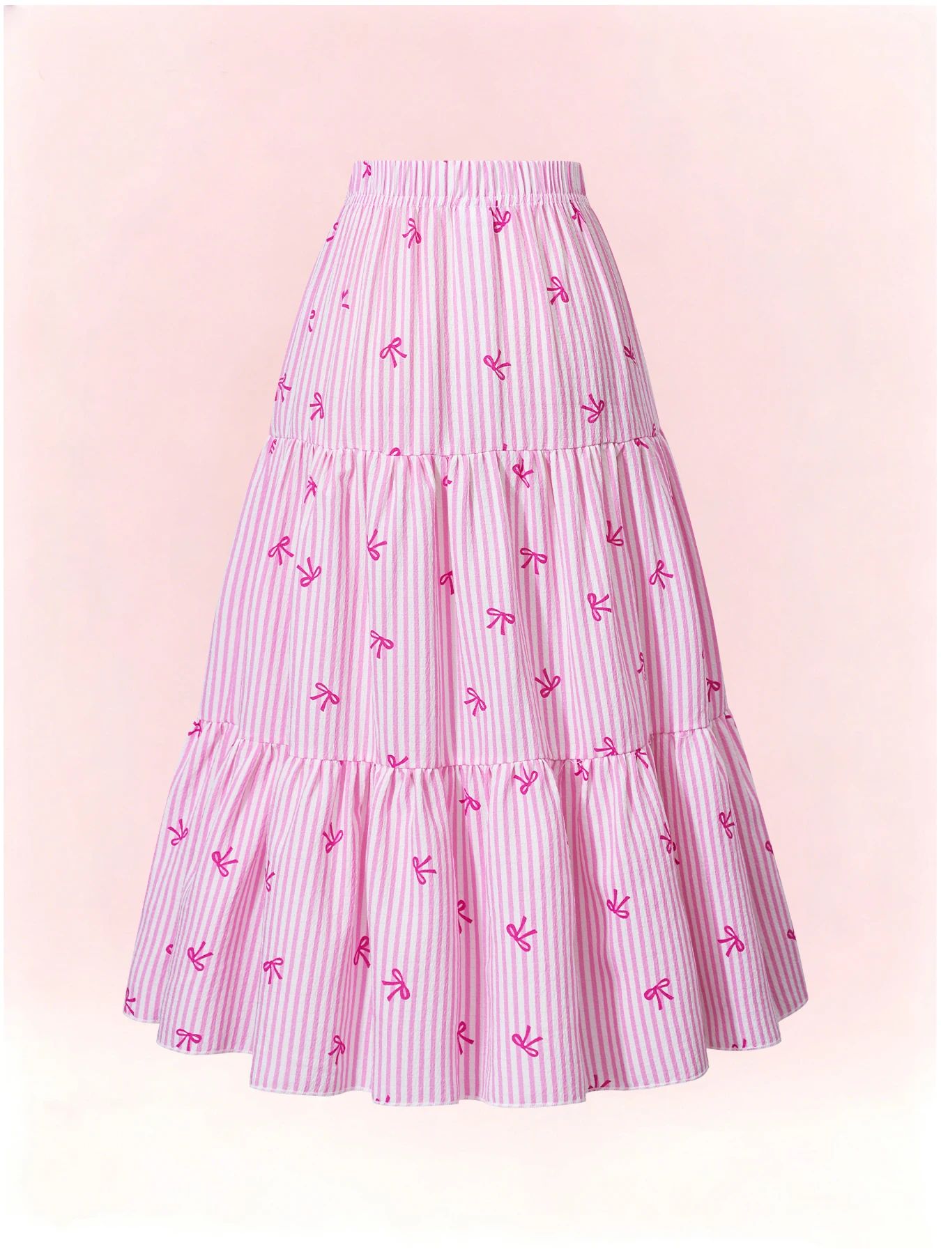 Falda midi de rayas verticales rosas con lazos pequeños para niño - imagen 5