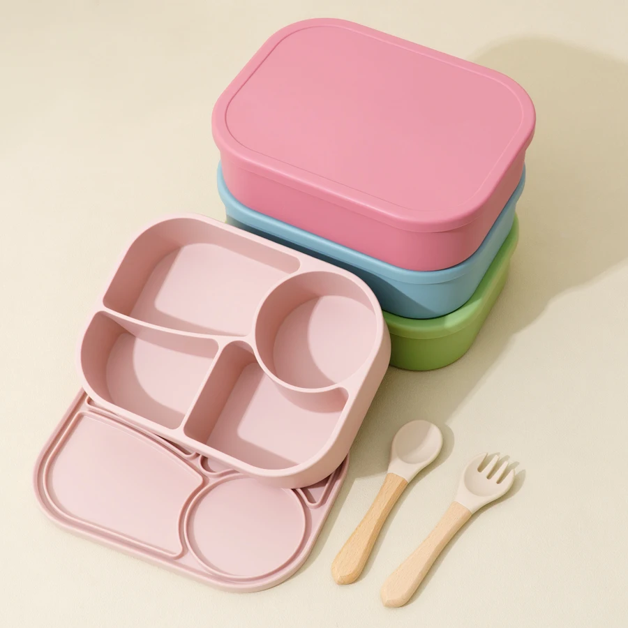 Fiambrera de silicona infantil con cuatro compartimentos – Plato portátil para bebé - imagen 3
