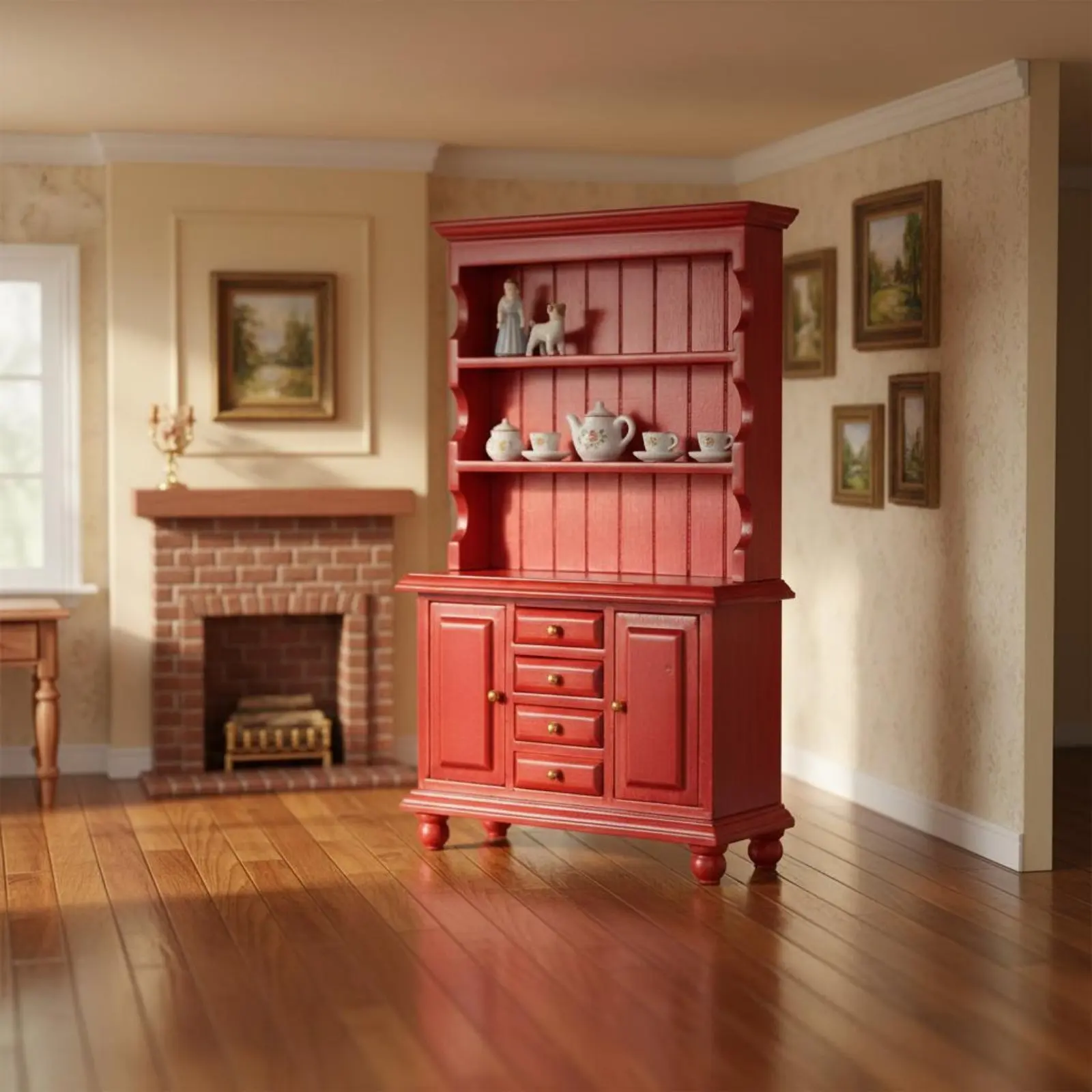 Gabinete de madera en miniatura con puertas, cajones y vitrina - imagen 5