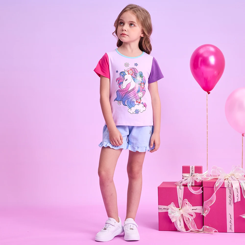 DXTON Camiseta niña manga corta algodón unicornio floral verano - imagen 2