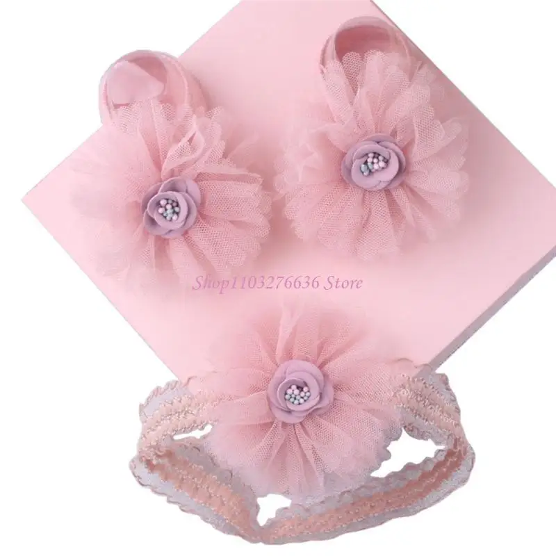 Conjunto bebé: turbante con lazo de encaje y calcetines antideslizantes - imagen 3