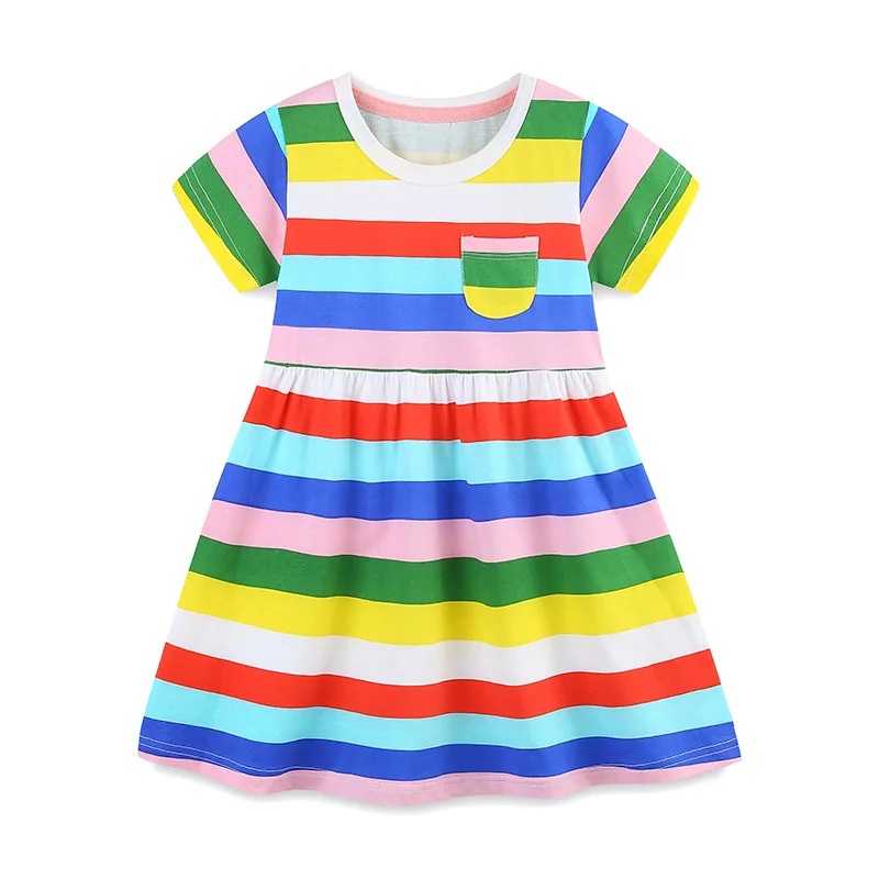 Vestido de algodón veraniego para niñas estilo princesa con arcoíris