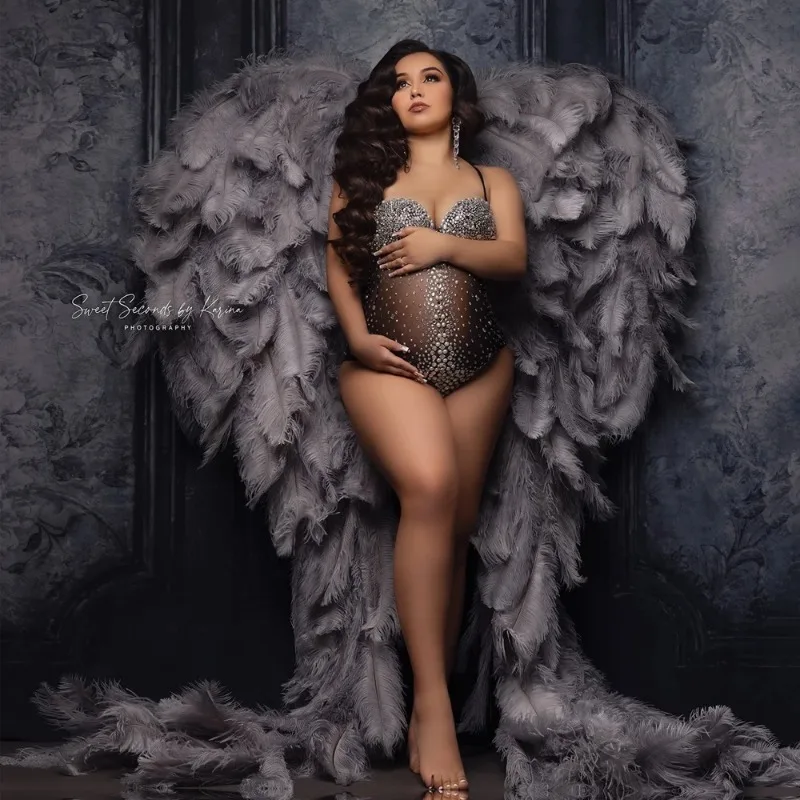 Body de maternidad de pedrería y perlas para sesiones de foto - imagen 5