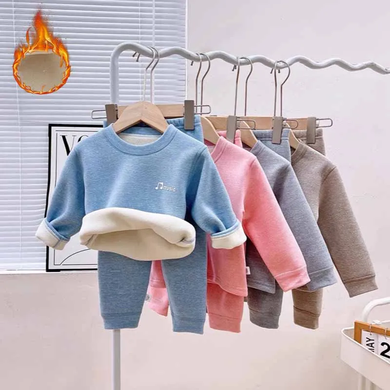 Conjunto de invierno infantil de algodón polar: sudadera y pantalón