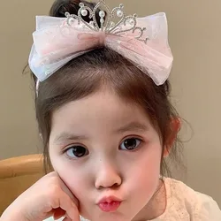 Diadema de corona para niñas con lazo de perlas y princesa
