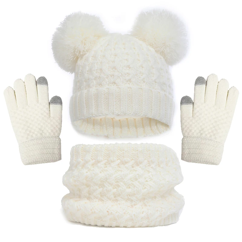 Gorro de invierno tejido para bebé con bufanda y guantes - imagen 2