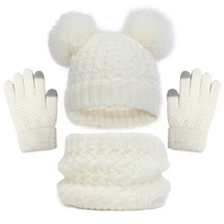 Gorro de invierno tejido para bebé con bufanda y guantes