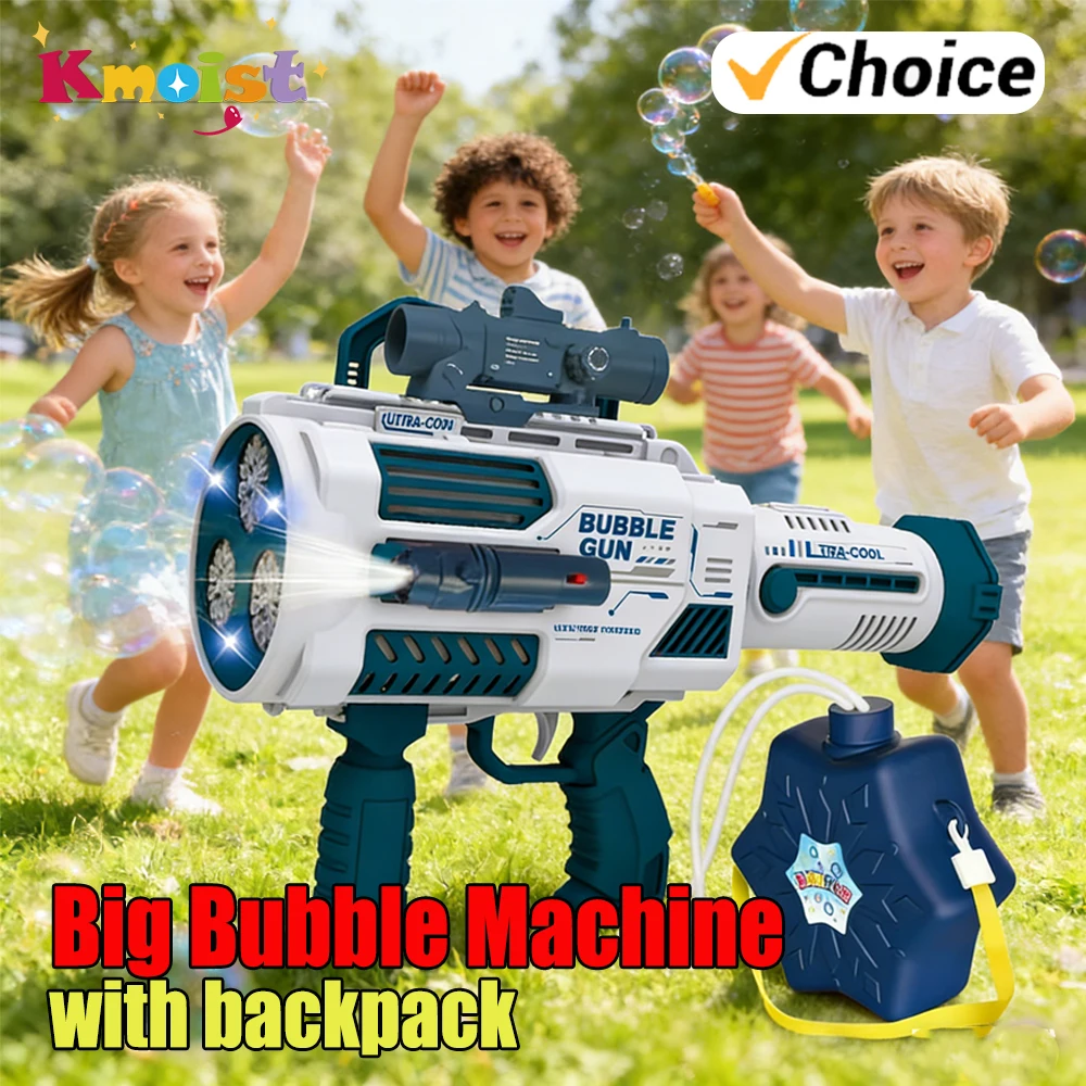 Pistola de burbujas eléctrica con mochila, para niños