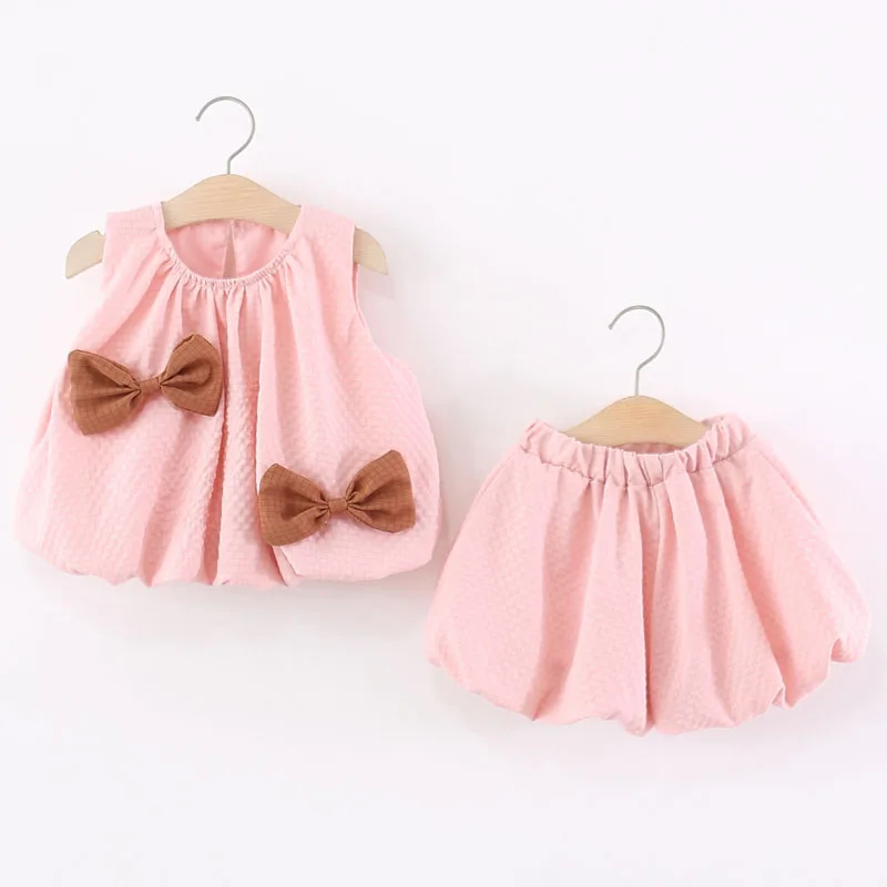 Conjunto de verano para bebé con lazo y top rosa sin mangas - imagen 5