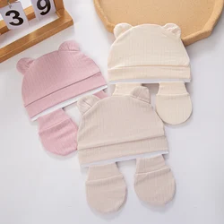 Gorro algodón bebé orejas de oso mitones – Set fotos recién nacido