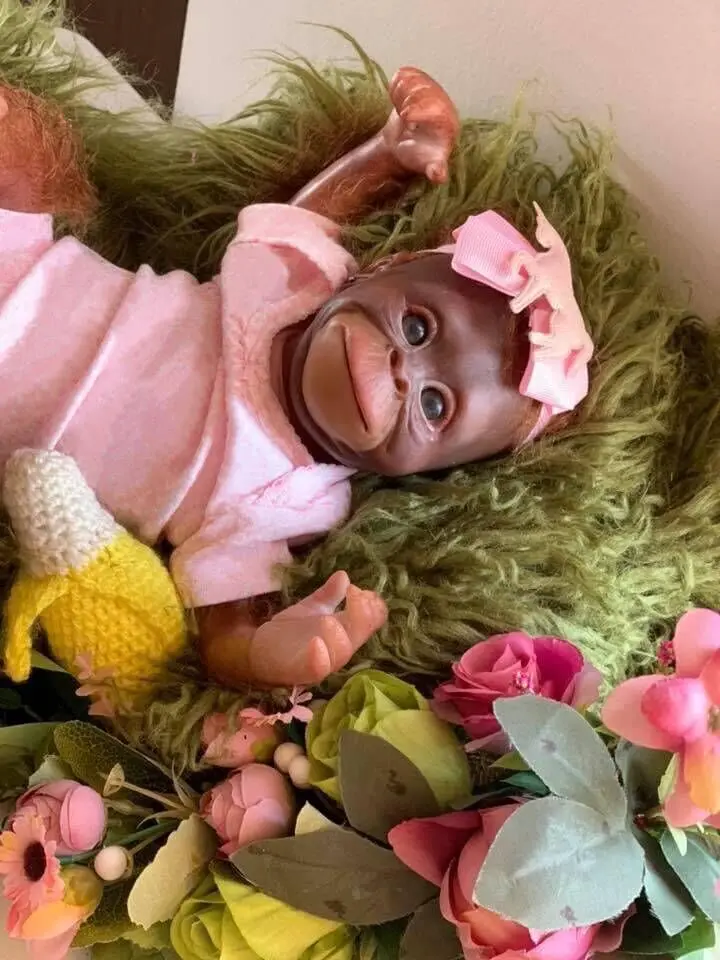 Muñeca reborn orangután de 45 cm, tacto suave y realista