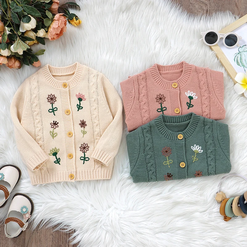 Cárdigan tejido para bebé con bordado floral – Ideal para otoño invierno - imagen 2